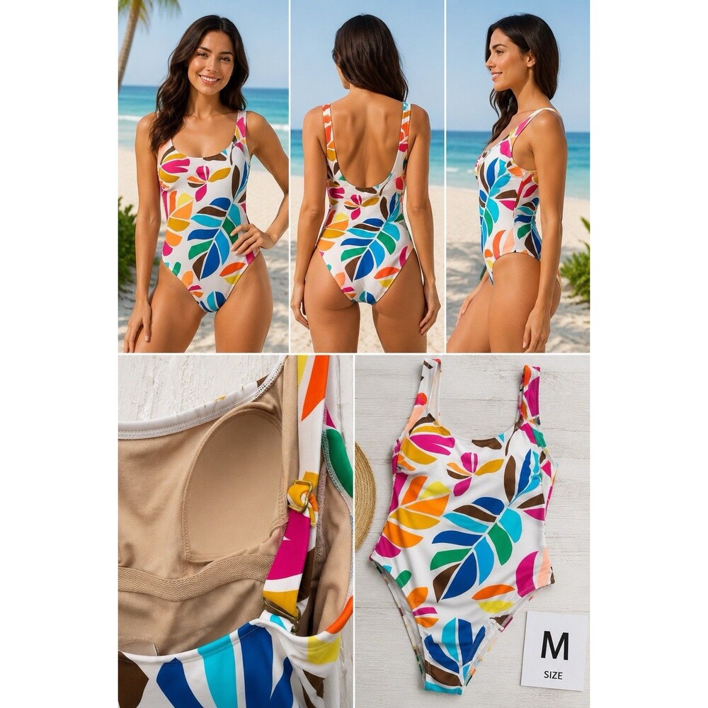Women's Botanical Print Lowback One Piece Swimsuit - Tabitha Brown Size M